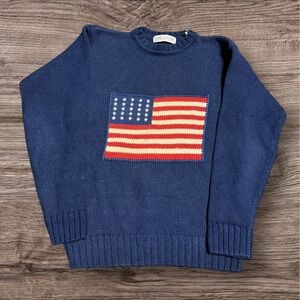 Vintage 90s John Ashford Sport Cotton American Flag Sweater Knit Men's Small